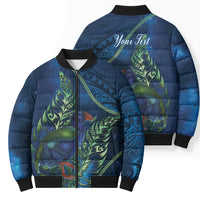 New Zealand Takahe Personalised Bomber Puffer Jacket Silver Fern Galaxy Polynesian Pattern