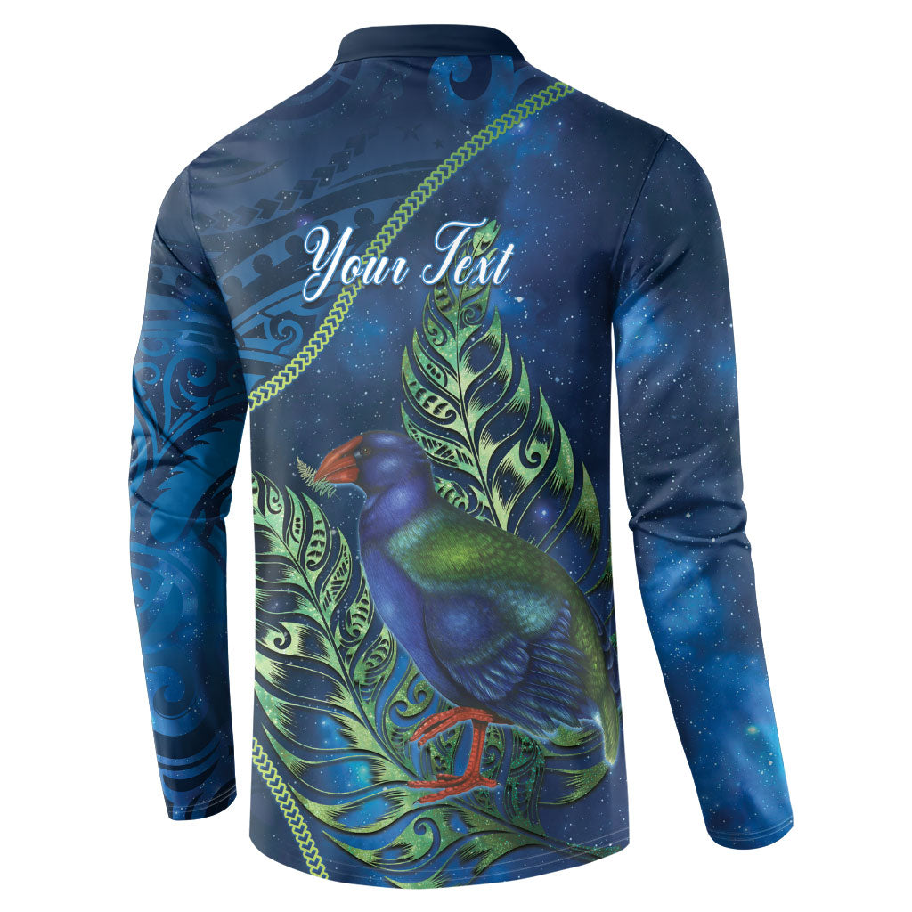 New Zealand Takahe Personalised Button Sweatshirt Silver Fern Galaxy Polynesian Pattern