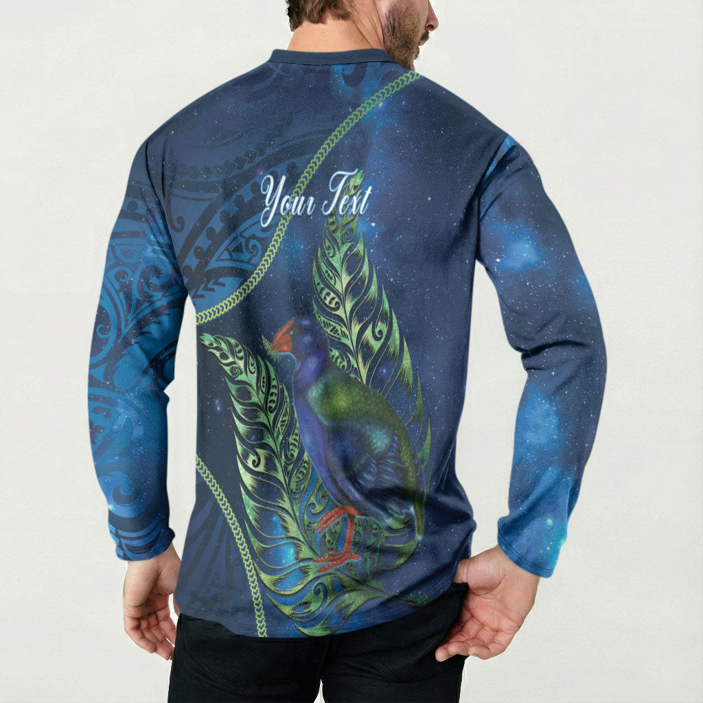 New Zealand Takahe Personalised Button Sweatshirt Silver Fern Galaxy Polynesian Pattern