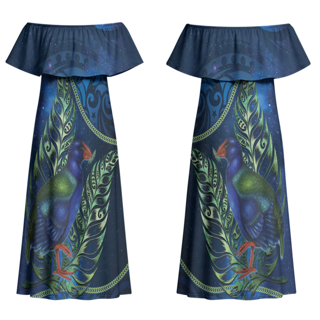 New Zealand Takahe Personalised Couples Matching Off Shoulder Maxi Dress and Hawaiian Shirt Silver Fern Galaxy Polynesian Pattern LT22 - Polynesian Pride