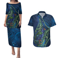 New Zealand Takahe Personalised Couples Matching Puletasi and Hawaiian Shirt Silver Fern Galaxy Polynesian Pattern