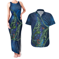 New Zealand Takahe Personalised Couples Matching Tank Maxi Dress and Hawaiian Shirt Silver Fern Galaxy Polynesian Pattern
