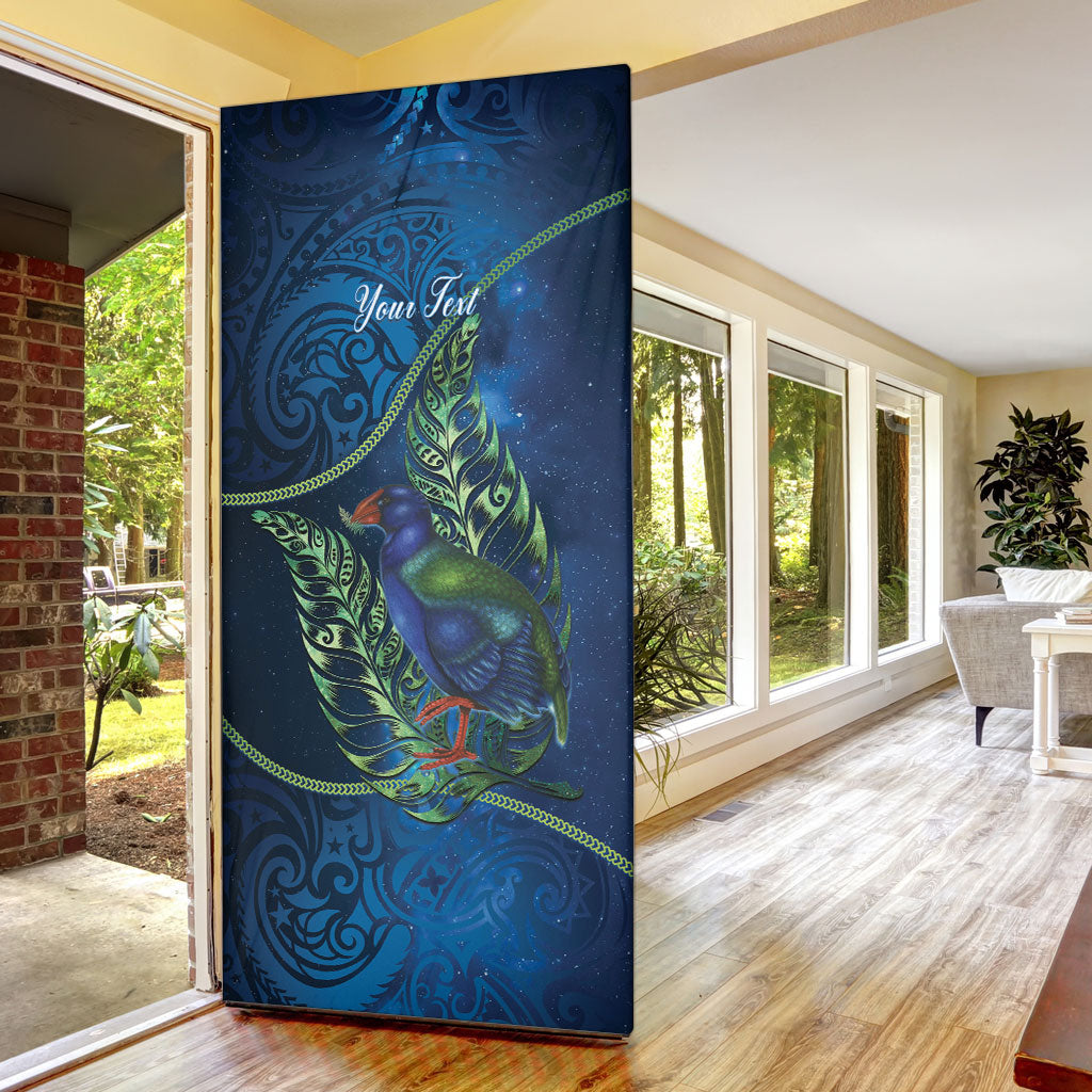New Zealand Takahe Personalised Door Cover Silver Fern Galaxy Polynesian Pattern