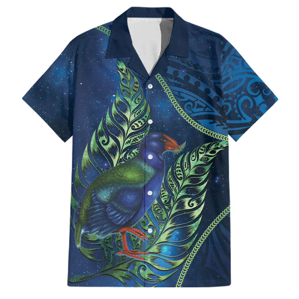 New Zealand Takahe Personalised Family Matching Long Sleeve Bodycon Dress and Hawaiian Shirt Silver Fern Galaxy Polynesian Pattern LT22 Dad's Shirt - Short Sleeve Blue - Polynesian Pride
