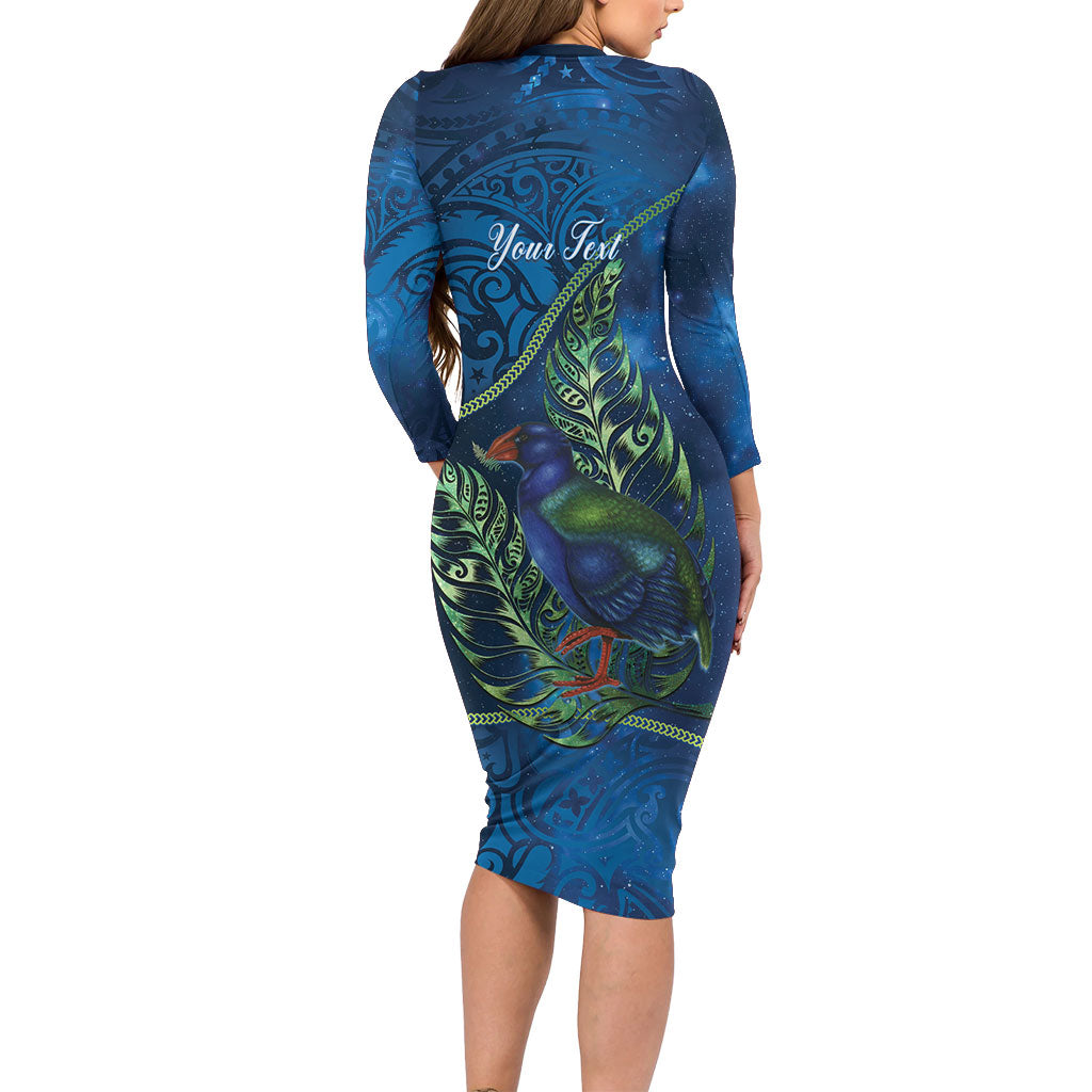 New Zealand Takahe Personalised Family Matching Long Sleeve Bodycon Dress and Hawaiian Shirt Silver Fern Galaxy Polynesian Pattern LT22 - Polynesian Pride