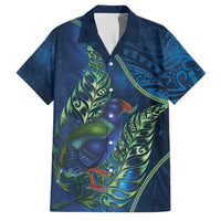New Zealand Takahe Personalised Family Matching Off The Shoulder Long Sleeve Dress and Hawaiian Shirt Silver Fern Galaxy Polynesian Pattern LT22 Dad's Shirt - Short Sleeve Blue - Polynesian Pride