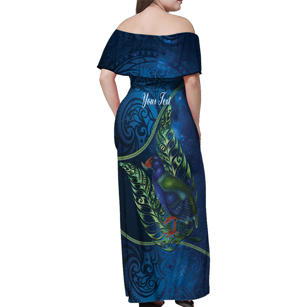 New Zealand Takahe Personalised Family Matching Off Shoulder Maxi Dress and Hawaiian Shirt Silver Fern Galaxy Polynesian Pattern