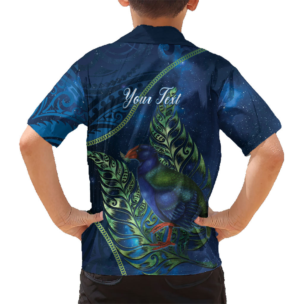 New Zealand Takahe Personalised Family Matching Off Shoulder Short Dress and Hawaiian Shirt Silver Fern Galaxy Polynesian Pattern