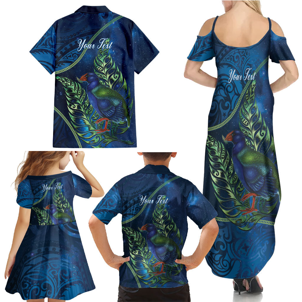 New Zealand Takahe Personalised Family Matching Summer Maxi Dress and Hawaiian Shirt Silver Fern Galaxy Polynesian Pattern