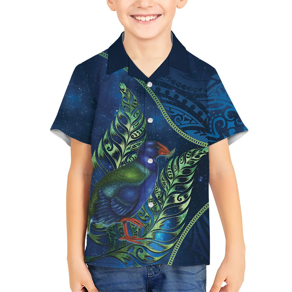 New Zealand Takahe Personalised Family Matching Summer Maxi Dress and Hawaiian Shirt Silver Fern Galaxy Polynesian Pattern