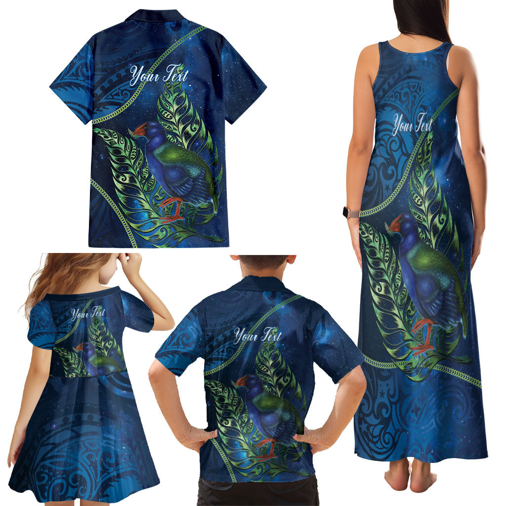 New Zealand Takahe Personalised Family Matching Tank Maxi Dress and Hawaiian Shirt Silver Fern Galaxy Polynesian Pattern