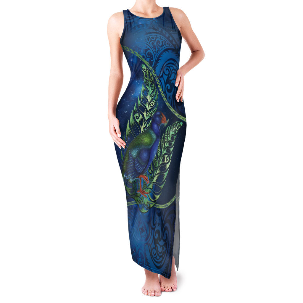 New Zealand Takahe Personalised Family Matching Tank Maxi Dress and Hawaiian Shirt Silver Fern Galaxy Polynesian Pattern