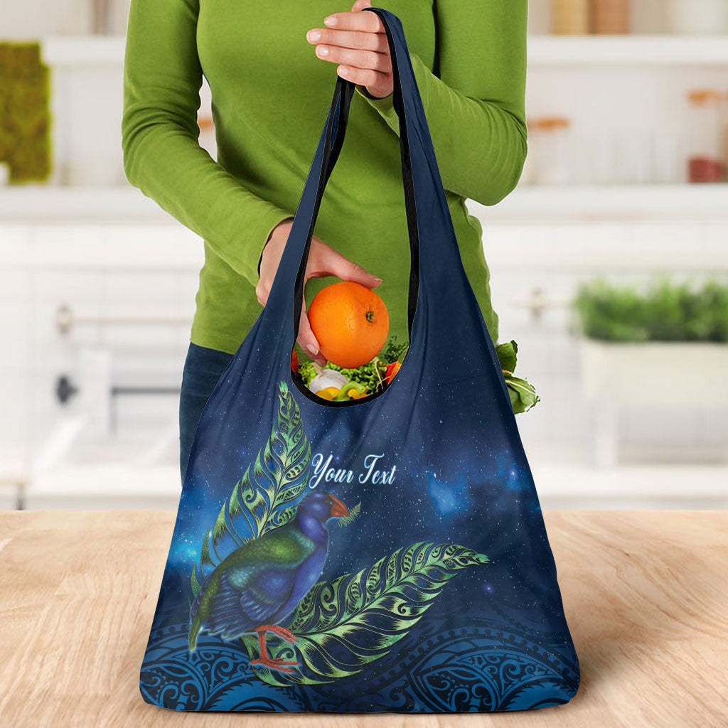 New Zealand Takahe Personalised Grocery Bag Silver Fern Galaxy Polynesian Pattern