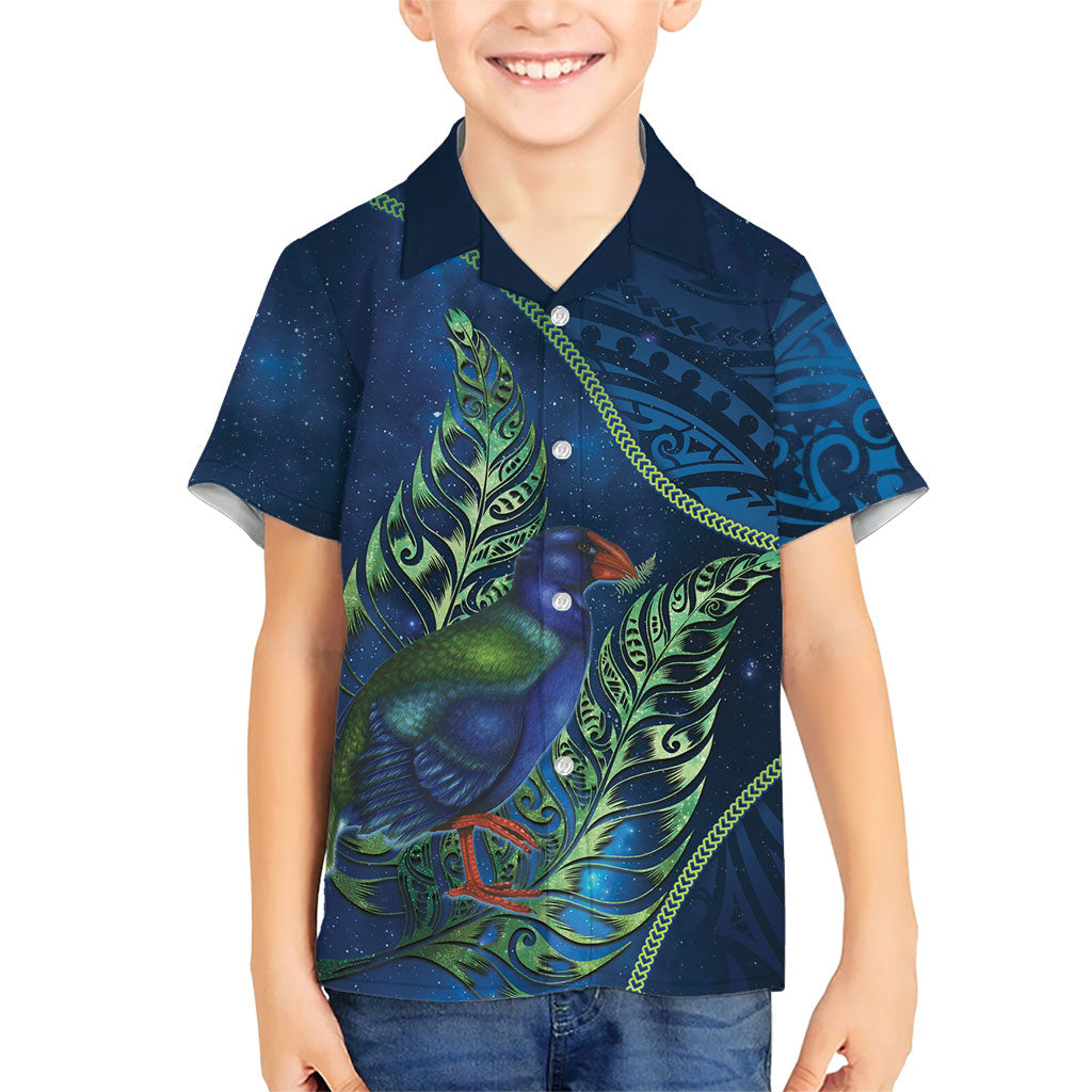 New Zealand Takahe Personalised Hawaiian Shirt Silver Fern Galaxy Polynesian Pattern