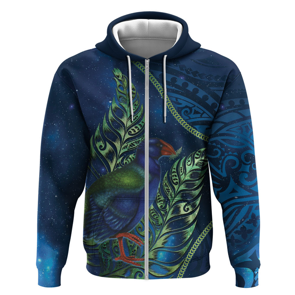 New Zealand Takahe Personalised Hoodie Silver Fern Galaxy Polynesian Pattern