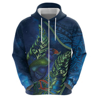 New Zealand Takahe Personalised Hoodie Silver Fern Galaxy Polynesian Pattern