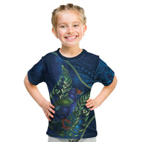 New Zealand Takahe Personalised Kid T Shirt Silver Fern Galaxy Polynesian Pattern