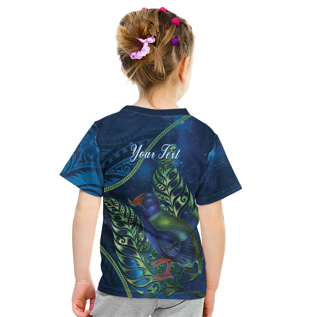 New Zealand Takahe Personalised Kid T Shirt Silver Fern Galaxy Polynesian Pattern