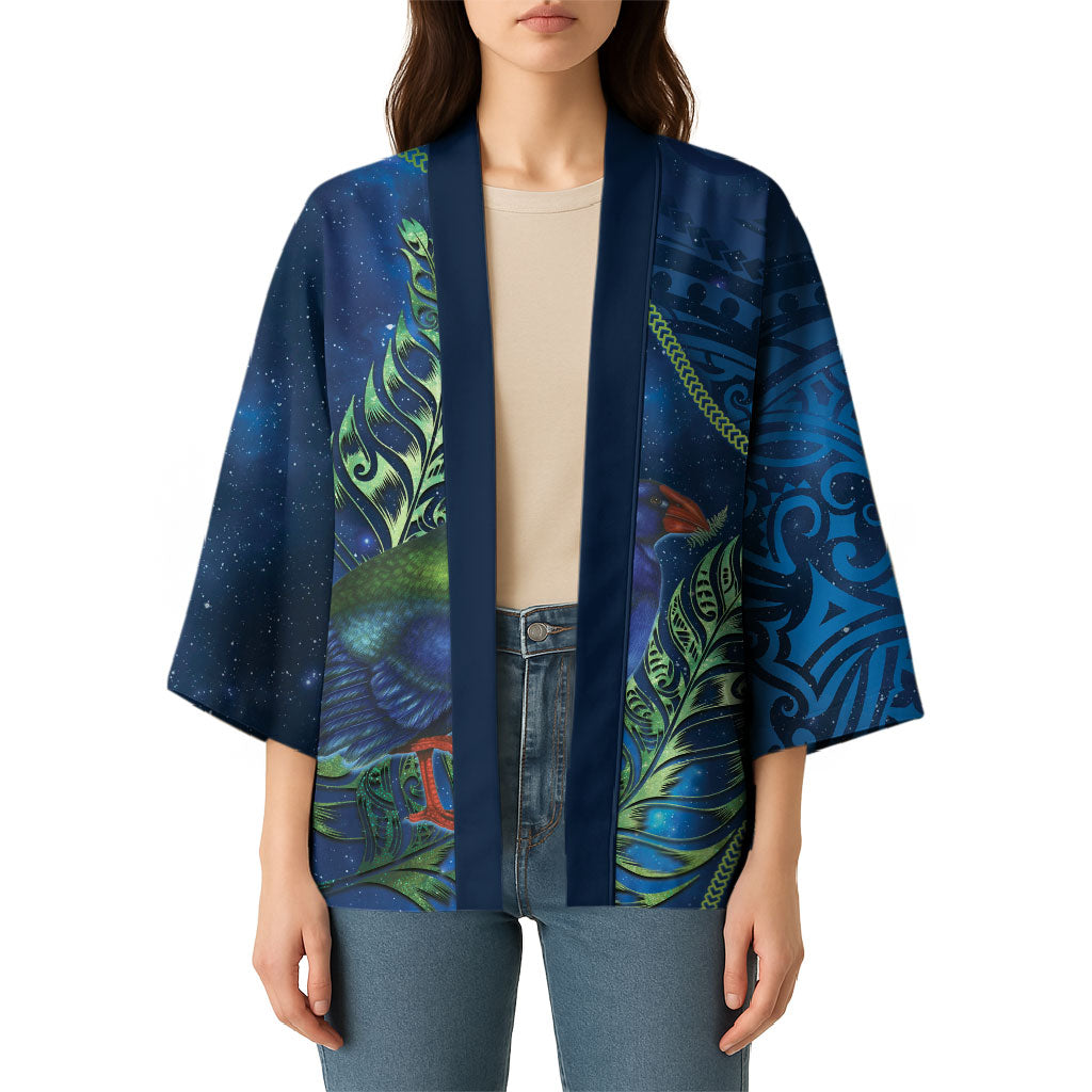 New Zealand Takahe Personalised Kimono Silver Fern Galaxy Polynesian Pattern