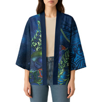 New Zealand Takahe Personalised Kimono Silver Fern Galaxy Polynesian Pattern
