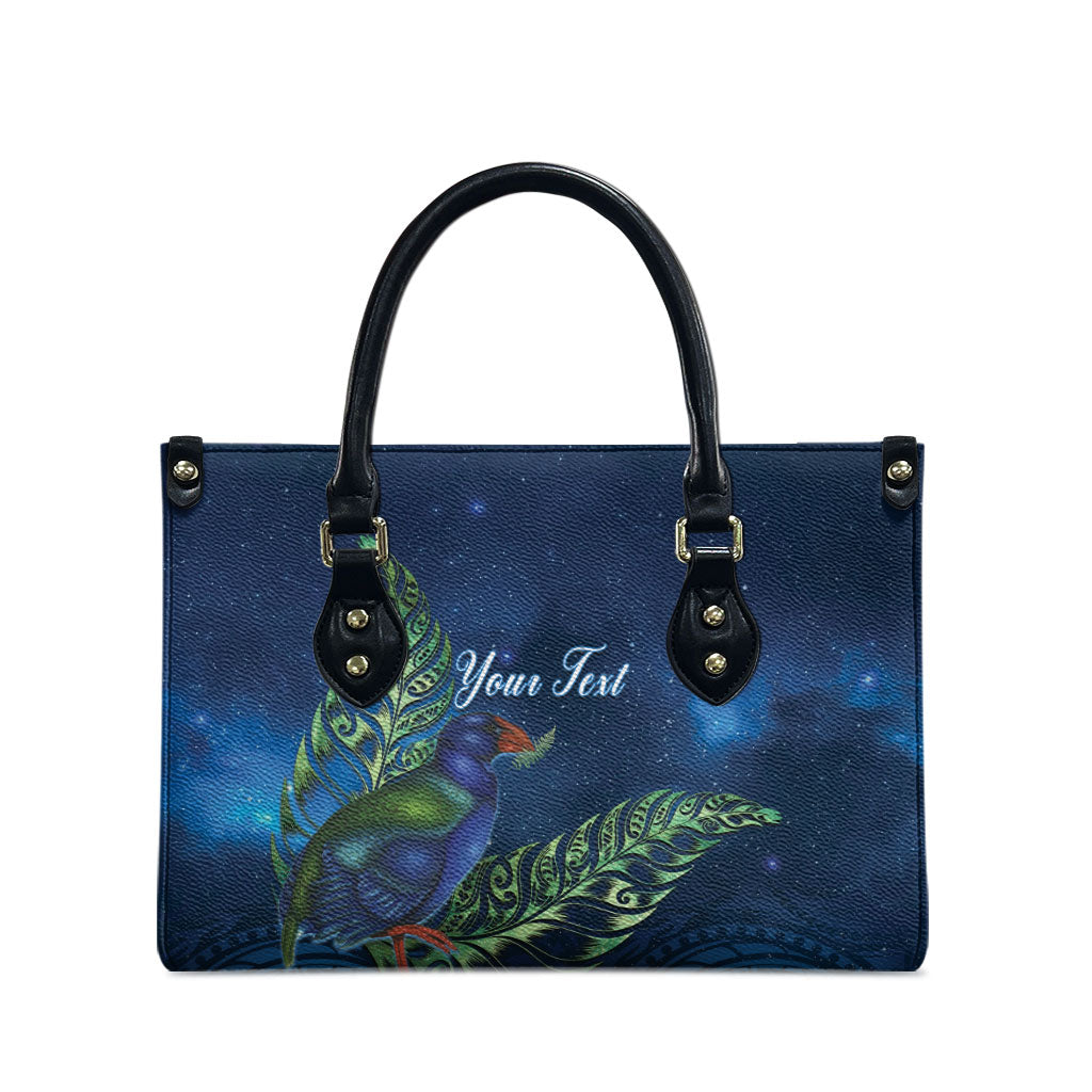 New Zealand Takahe Personalised Leather Bag Silver Fern Galaxy Polynesian Pattern