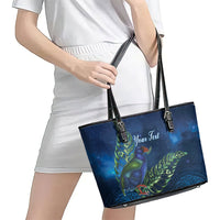 New Zealand Takahe Personalised Leather Tote Bag Silver Fern Galaxy Polynesian Pattern