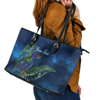 New Zealand Takahe Personalised Leather Tote Bag Silver Fern Galaxy Polynesian Pattern