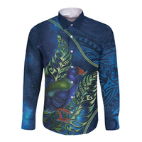 New Zealand Takahe Personalised Long Sleeve Button Shirt Silver Fern Galaxy Polynesian Pattern