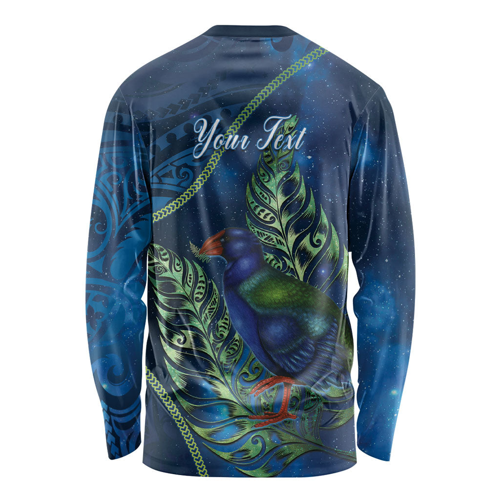 New Zealand Takahe Personalised Long Sleeve Shirt Silver Fern Galaxy Polynesian Pattern