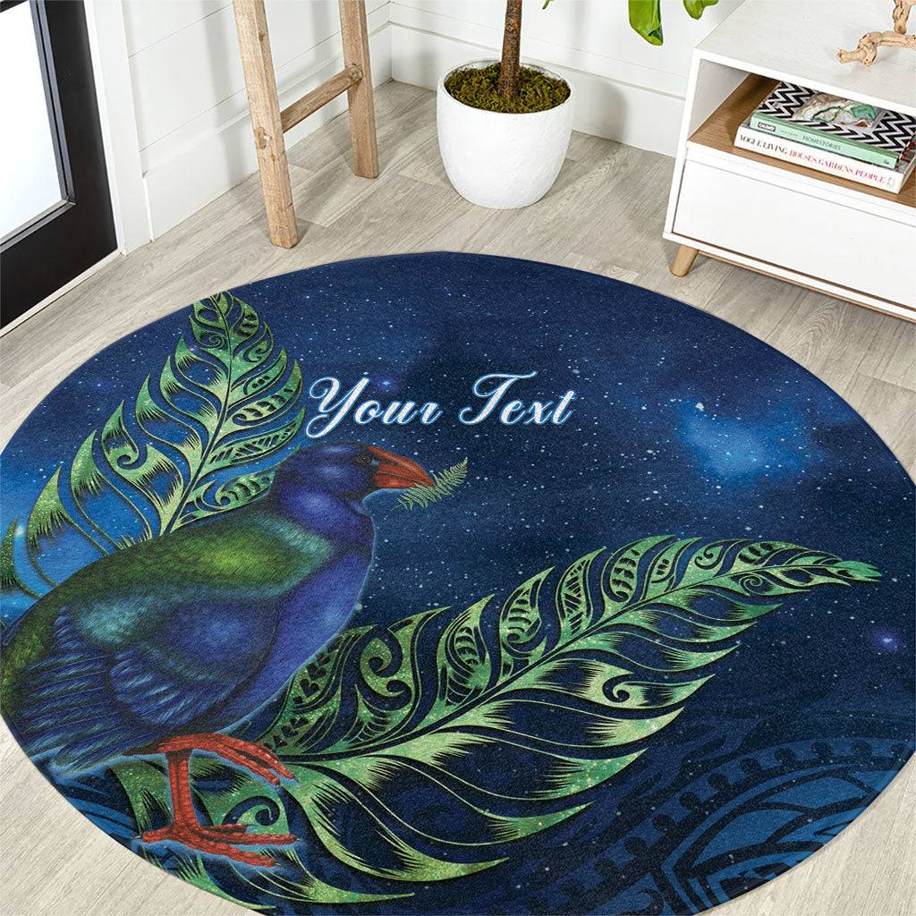 New Zealand Takahe Personalised Round Carpet Silver Fern Galaxy Polynesian Pattern
