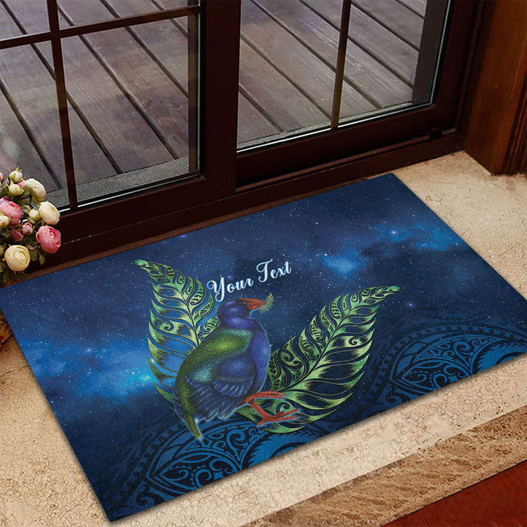 New Zealand Takahe Personalised Rubber Doormat Silver Fern Galaxy Polynesian Pattern