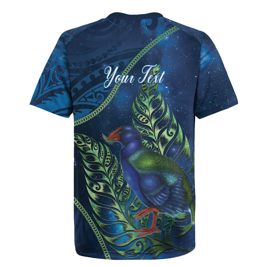 New Zealand Takahe Personalised Rugby Jersey Silver Fern Galaxy Polynesian Pattern