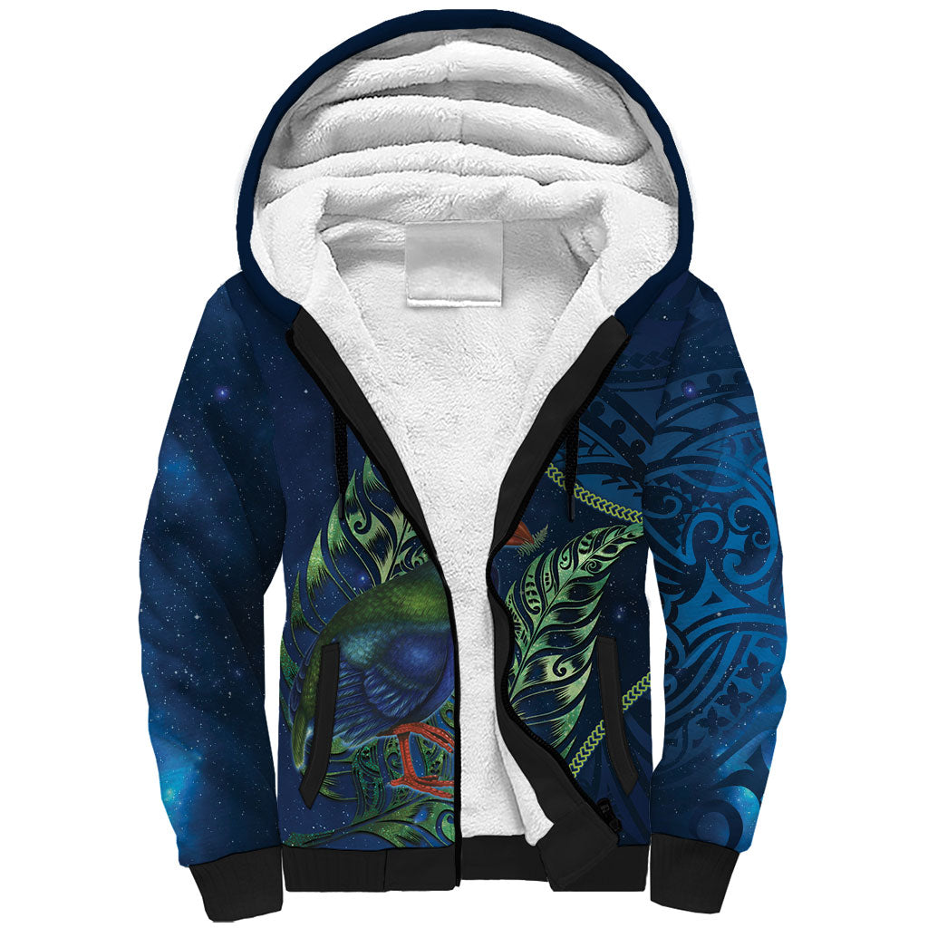 New Zealand Takahe Personalised Sherpa Hoodie Silver Fern Galaxy Polynesian Pattern