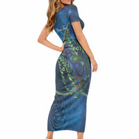 New Zealand Takahe Personalised Short Sleeve Bodycon Dress Silver Fern Galaxy Polynesian Pattern LT22 - Polynesian Pride