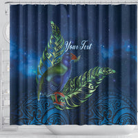 New Zealand Takahe Personalised Shower Curtain Silver Fern Galaxy Polynesian Pattern