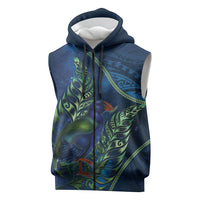 New Zealand Takahe Personalised Sleeveless Zip Hoodie Silver Fern Galaxy Polynesian Pattern
