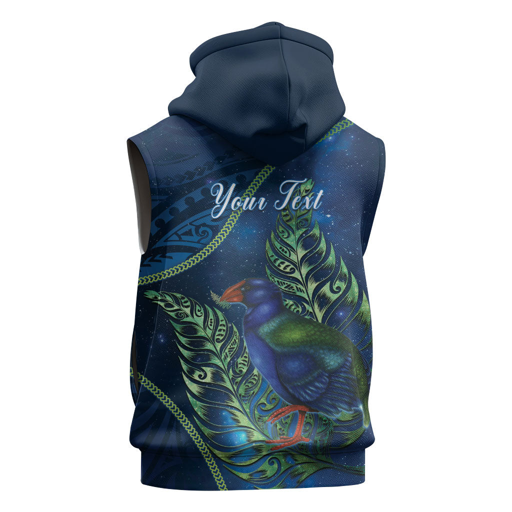 New Zealand Takahe Personalised Sleeveless Zip Hoodie Silver Fern Galaxy Polynesian Pattern