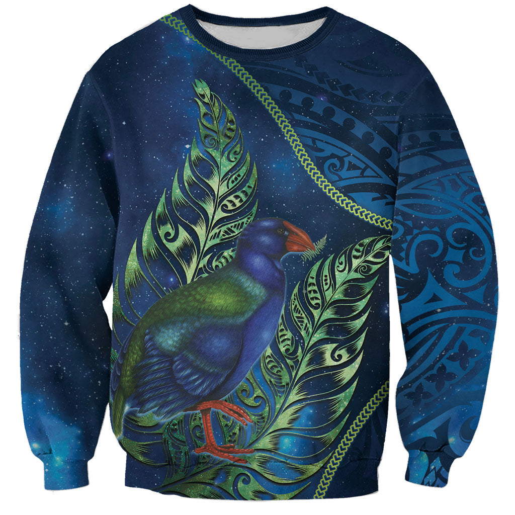 New Zealand Takahe Personalised Sweatshirt Silver Fern Galaxy Polynesian Pattern