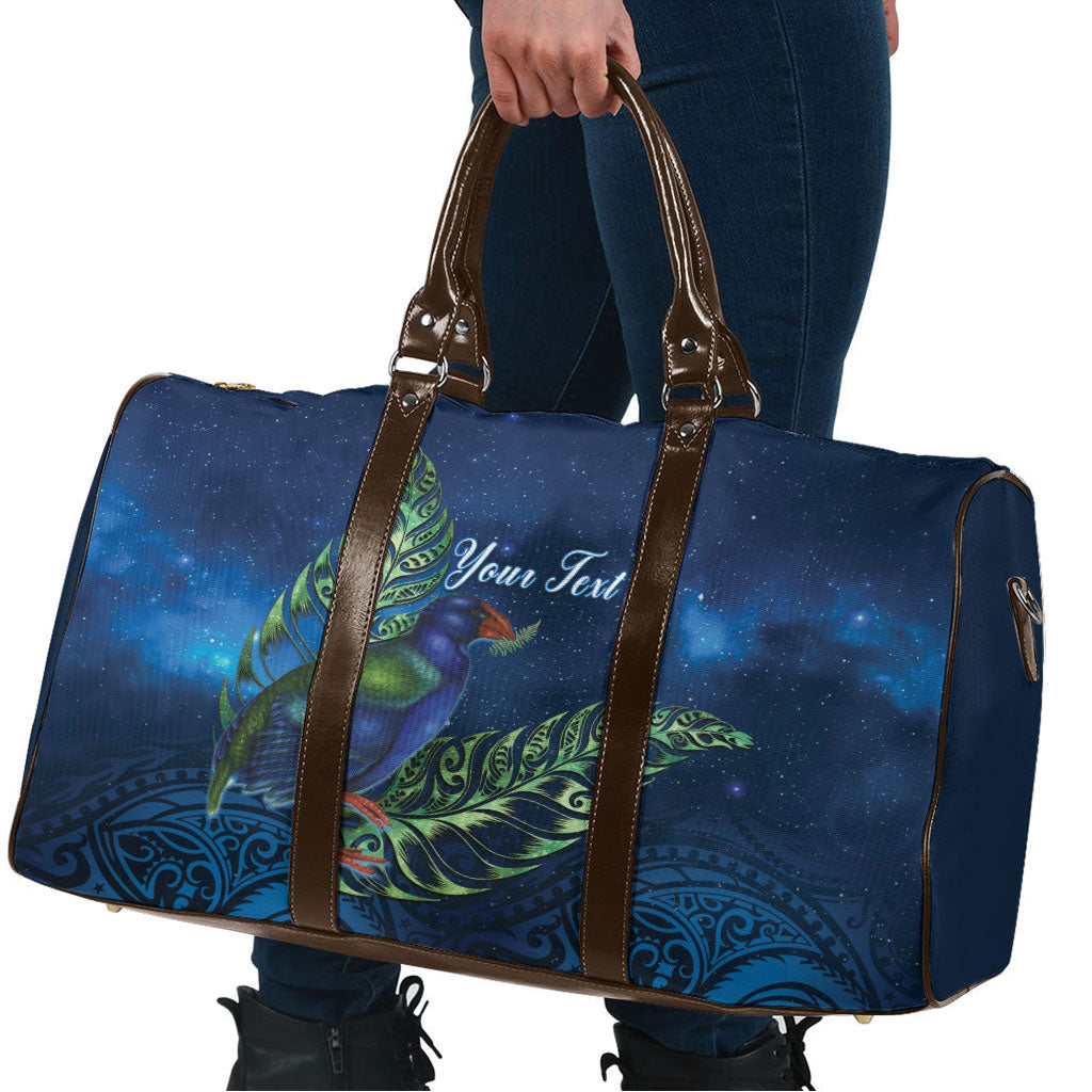 New Zealand Takahe Personalised Travel Bag Silver Fern Galaxy Polynesian Pattern