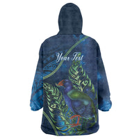 New Zealand Takahe Personalised Wearable Blanket Hoodie Silver Fern Galaxy Polynesian Pattern