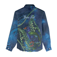 New Zealand Takahe Personalised Women Casual Shirt Silver Fern Galaxy Polynesian Pattern