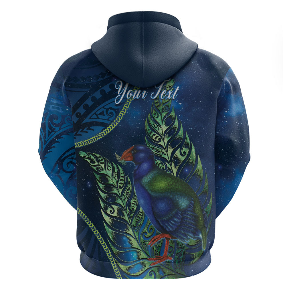 New Zealand Takahe Personalised Zip Hoodie Silver Fern Galaxy Polynesian Pattern
