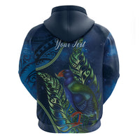 New Zealand Takahe Personalised Zip Hoodie Silver Fern Galaxy Polynesian Pattern