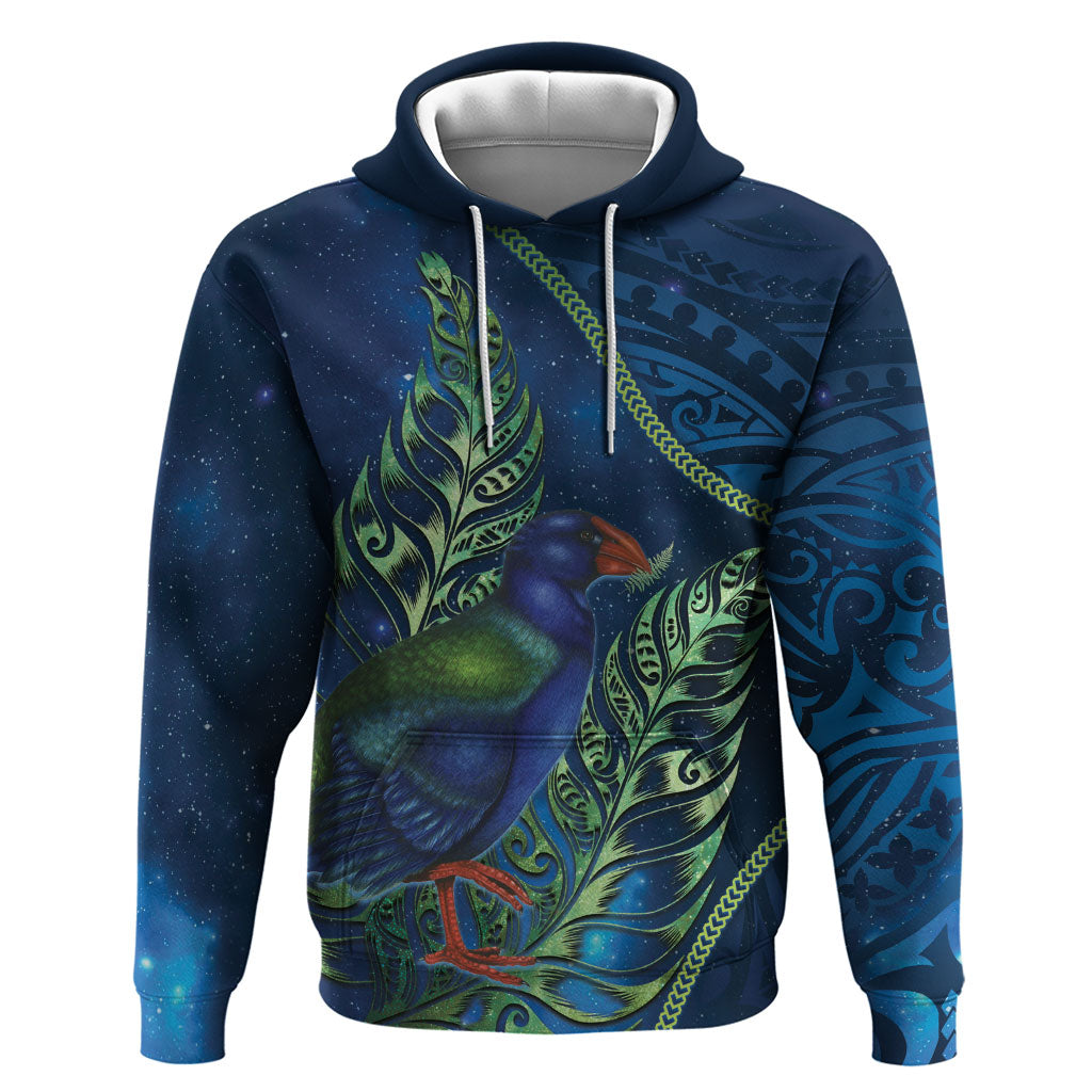 New Zealand Takahe Personalised Zip Hoodie Silver Fern Galaxy Polynesian Pattern