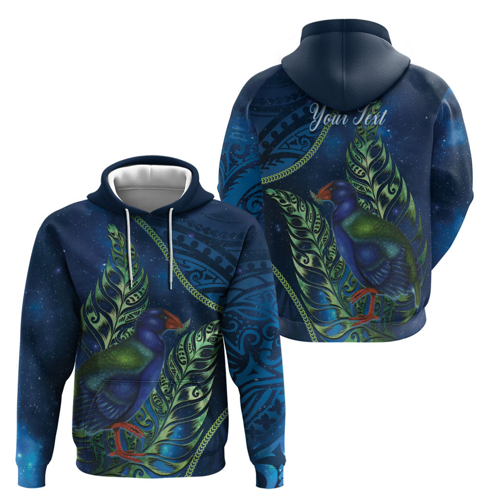 New Zealand Takahe Personalised Zip Hoodie Silver Fern Galaxy Polynesian Pattern