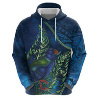 New Zealand Takahe Personalised Zip Hoodie Silver Fern Galaxy Polynesian Pattern
