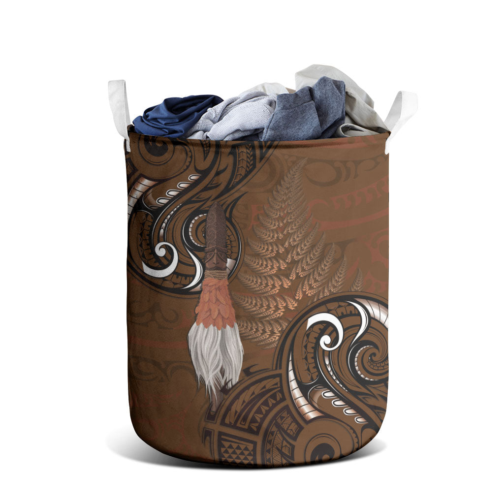 New Zealand Taiaha Laundry Basket Maori Weapon Silver Fern Maori Pattern