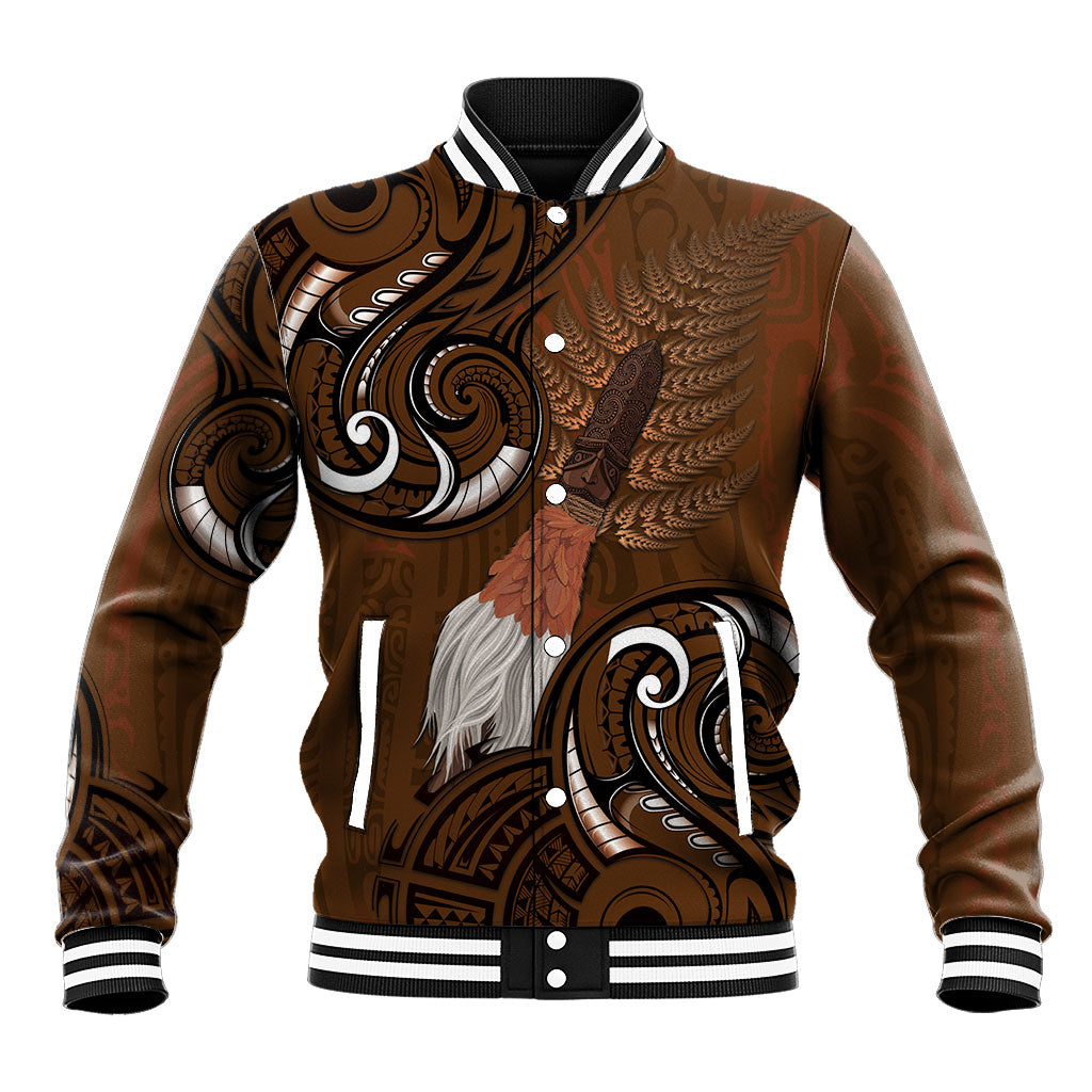 New Zealand Taiaha Baseball Jacket Maori Weapon Silver Fern Maori Pattern