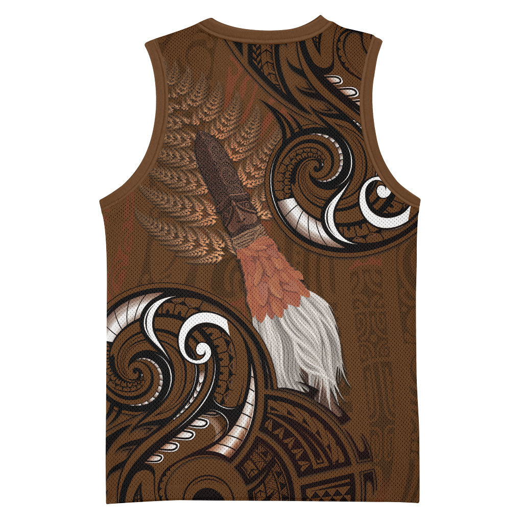 New Zealand Taiaha Basketball Jersey Maori Weapon Silver Fern Maori Pattern