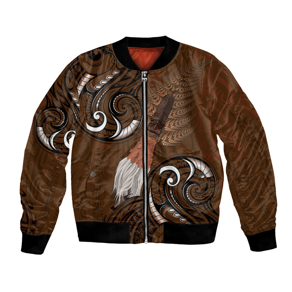 New Zealand Taiaha Bomber Jacket Maori Weapon Silver Fern Maori Pattern